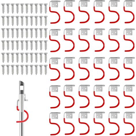 Filiyano-Crochets métalliques porte-outils de jardin, 30 crochets muraux rouges, crochets porte-outils, crochets de rangement pour garage, avec 60 vis (1/5)