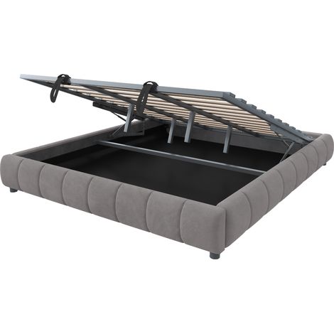 Letto contenitore 180 x 200 cm grigio senza testiera, LED bianca, telaio idraulico MODENUIT (1/5)