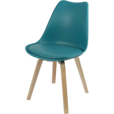 Chaise scandinave bleu canard avec coussin (1/4)