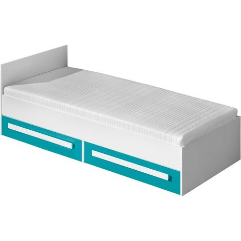Cama Merevari 102, Blanco + Brillo Turquesa, Individuales, 90x200, Aglomerado laminado, Somieres, 94x203x71cm (1/5)