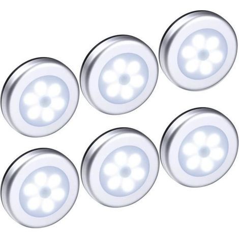 6pcs Lampe Détecteur de Mouvement, Veilleuse LED sans fil, Lampe de Placard pour escalier, placard, couloir, Argent - Lumière blanch (1/4)