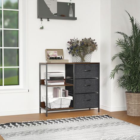 Commode multi-usage mobile avec 3 tiroirs pliables en tissu, ameublement pour salon et chambre, 80x29x71cm, gris foncé (1/5)