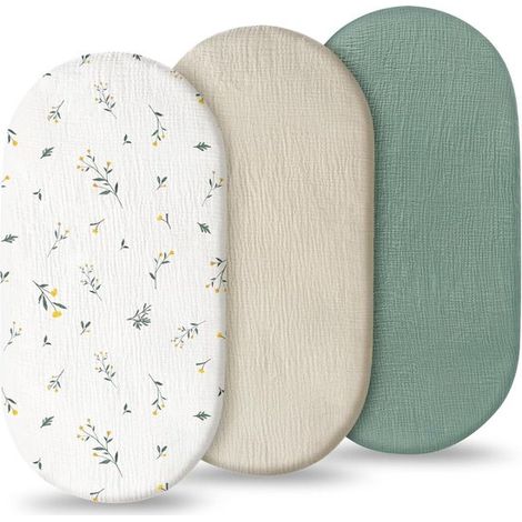 Ensemble pour lit bébé, draps en coton, ensemble 3 pièces, doux et respirant, protège-matelas pour poussette, confortable - 83 x 43 cm (1/5)