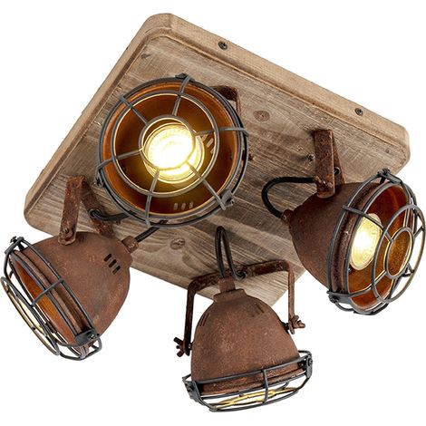 QAZQA + Faretto gina - Industriale - Acciaio,Legno - Ruggine/Marrone - Quadrato GU10 Max. 4 x 5 Watt