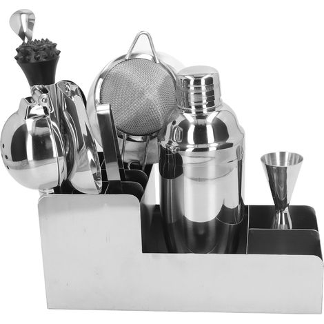 Set de shaker à cocktail barman avec doseur, passoire mailles, cuillère mélangeur, pince à glaçons, pilon, tasse doseuse (1/5)