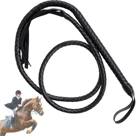 Martinet Cuir 1,9m - Similicuir Noir - Fouet Équitation Et Dressage - Accessoire Déguisement (1/5)