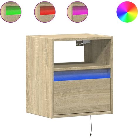 Comodino sospeso con luci LED con cassetto 41 x 31 x 45 cm in multistrato color rovere DEC034190