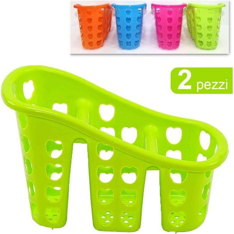 TRADE SHOP - Cestino Scolaposate Scola Portaposate 3 Scomparti Cucina Plastica Colorato Cuori - (1/3)