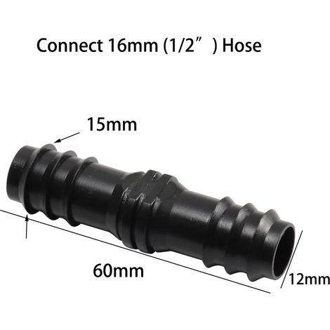 Raccords droits 16 mm (2 pièces) pour tuyau PE 16 mm, système d'irrigation goutte à goutte de jardin, raccords en T et coudes, bouchons. (1/5)