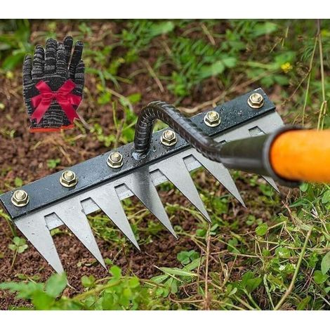 Rateau De DéSherbage.Outil De Desherbage.RâTeau De Jardin Desherbage.Iron Rake 2.0.5/6/7 Teeth Carbon Steel Garden Weeding for Gardening (6 Teeth).sans poignée (1/4)