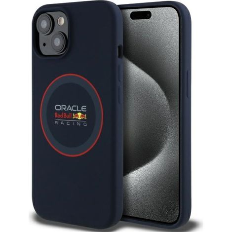 Funda rígida Red Bull RBHMP14S24SIILVR para iPhone 14 de 6.1 pulgadas, color azul marino, de silicona con anillo rojo y MagSafe. (1/5)