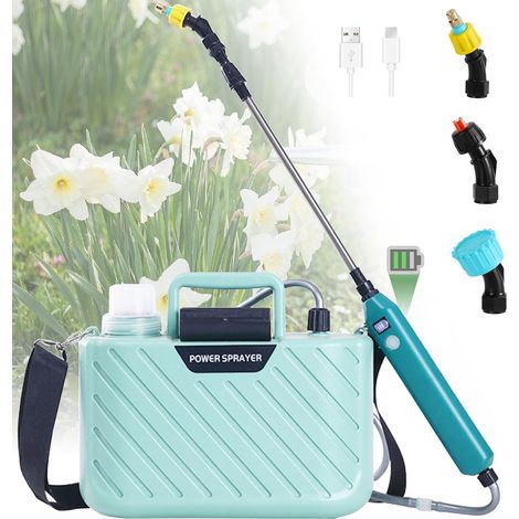 Arroseur de jardin réglable 5 L, pulvérisateur rechargeable avec indicateur de batterie, buse, poignée électrique et bandoulière télescopique (1/5)