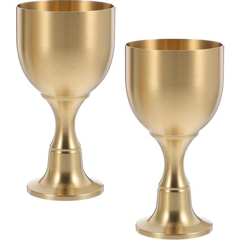Ensemble 2 gobelets en laiton vintage, verres à vin médiévaux à décor en relief, mini verres à liqueur pour bar, mariages et fêtes