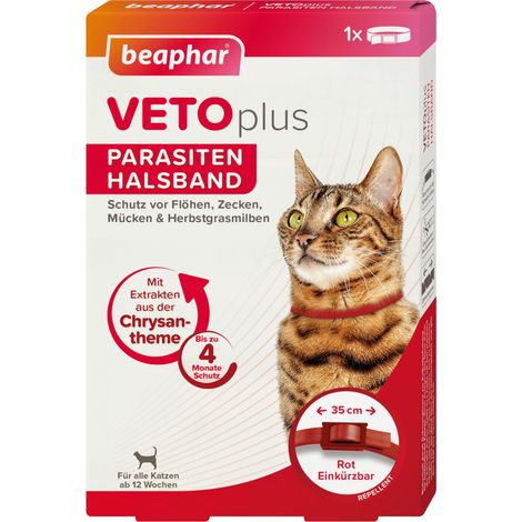 Beaphar VETOplus Parasiten Halsband für Katzen, rot - 35 cm