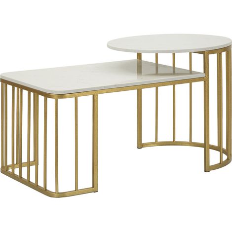 Tavolino da salotto Ankara in marmo bianco e ferro oro 90x50x50 cm