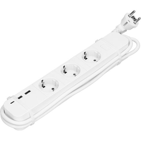 Intelligente Steckdosenleiste mit 3 Steckdosen, 2 USB-Anschlüssen und 1 USB-C-Anschluss, Hauptschalter, Tuya-kompatibel, EU-Stecker (100–250 V, 2,4 GHz, 10 A), Smart-Home-Zentrale (1/5)