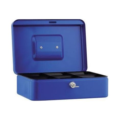 NEUTRALWARE Geldkassette 25 x 9 x 18 cm (B x H x T) 5 Fächer für Hartgeld mit Schloss Stahl blau