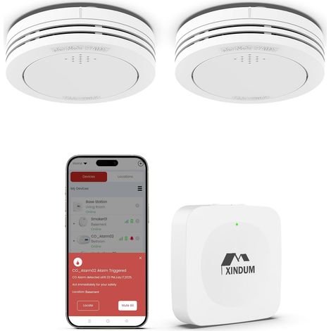Détecteur de fumée avec Station de Base, allarme antincendio Intelligent interconnecté 10 Ans, Conforme à la Norme EN14604, avec Batterie remplaçable, Compatible avec l'application , 2 unités (1/5)