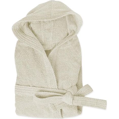 Accappatoio Spugna 100% Cotone Tinta Unita Morbido Uomo Donna Cintura Tasche Cappuccio Panna - XXL (1/2)