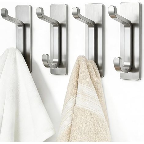 Handtuchhaken ohne Bohren: Extra robuste Klebehaken (6 kg), selbstklebende Wandhaken für Badezimmer, Handtuch- und Garderobenständer, 4er-Set, Silber (1/5)