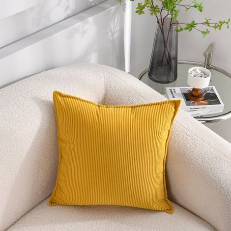 Lot de 2 housses de coussin décoratives en velours côtelé doux - housses de coussin carrées à rayures - taies d'oreiller décoratives - pour canapé, fauteuil, voiture, terrasse, chambre, salon - 65 x 6
