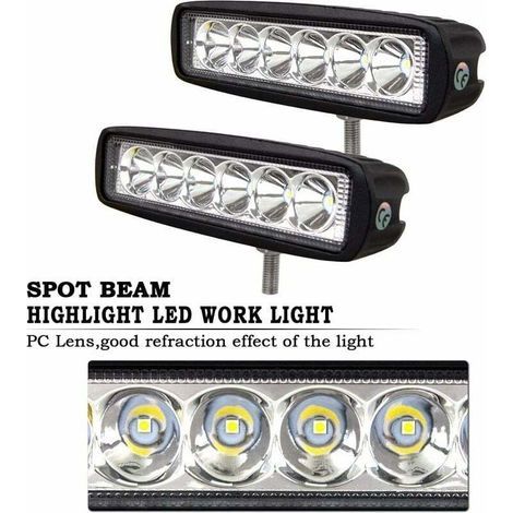 Phare de Travail LED Barre LED 12V 18W 15cm Projecteur LED Voiture Etanche IP67 Spot Feux Antibrouillard LED Feux de Travail pour 4x4 Moto Voiture Camion Tracteur SUV Bateau,de (1/3)