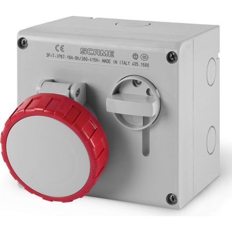 Prise socle saillie verrouillable 3P+T 32A femelle 380-415V 50-60Hz rouge 6H base 136x125mm étanche IP67 OMNIA