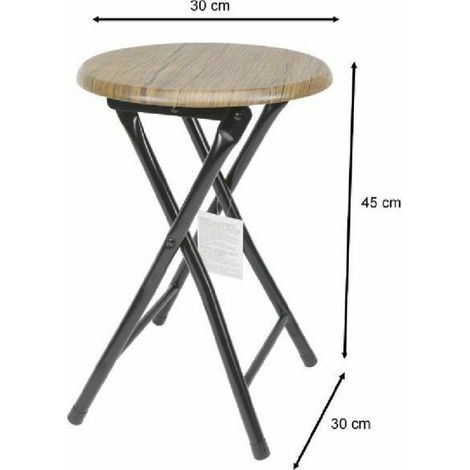 Trade Shop - Taburete Mesa Asiento Plegable Madera Oscura Metal Negro 45 X 30 Cm -