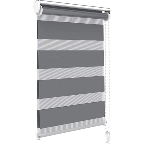 Store Enrouleur Jour Nuit sans perçage 50cm x 150cm gris, Facile à Installer avec Clips pour Fenêtre ou Porte, Store Enrouleur en Tissu Double (1/5)