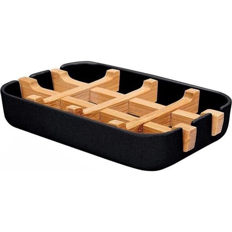 Porte-Savon en Fibre De Bambou Bambou Naturel en Bois Porte Savons Boîte avec ÉgouttoirAmovible Durable l'environnement Boîte À Savon en Bambou Naturel pour Cuisine Et De La Salle De Bain --noir (1/4)