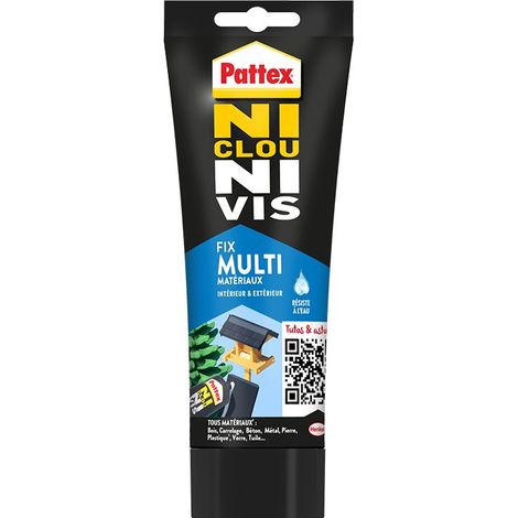 Pattex Ni Clou Ni Vis Fix Multi Matériaux Intérieur & Extérieur, colle de fixation, colle forte tous supports, mastic blanc, tube de 142 g
