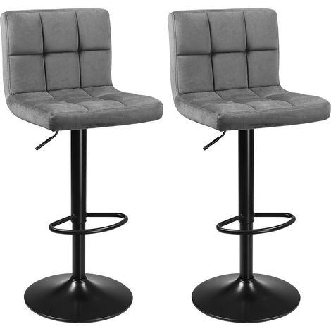 SONGMICS Sgabelli da Bar, Set di 2 , Sgabelli da Cucina con Superficie in Velluto, Altezza Regolabile, Sedia da Cucina Girevole con Schienale e Poggiapiedi, Grigio Scuro LJB014G01 (1/5)