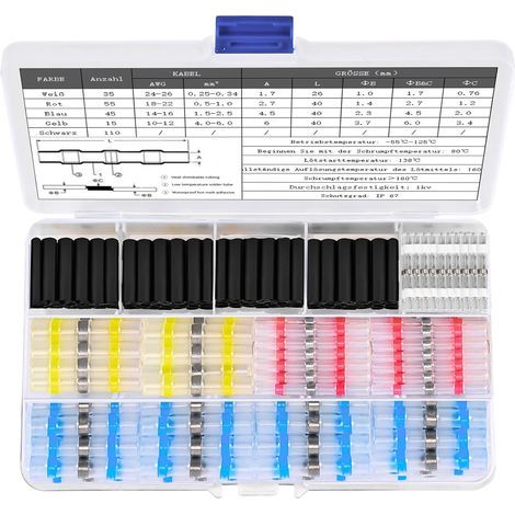 Cosse Thermorétractable Étanche - Polyoléfine IP67 - 4 Tailles - Soudure Intégrée - 260 Pièces (1/5)