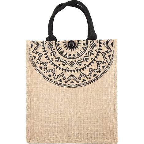 Sac à main jute vintage forme carrée, cabas en toile de jute pour courses, transport et rangement, taille M.