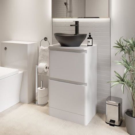Bathroom Cloakroom Vanity Unit Wash Storage Cabinet Countertop Basin White 500mm (1/5)