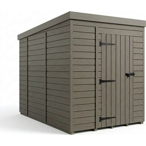 6ft x 10ft Composite Pent Garden Shed Single Door No Windows - Composite - L183 x W305 x H210 cm - Grey