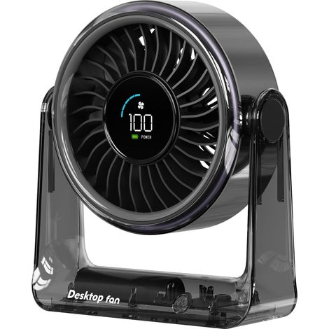 Ventilateur de table, ventilateur USB à batterie, 6 vitesses, ventilateur silencieux avec écran LED, tête rotative à 360°, ventilateur de table et mural 2 en 1 pour bureau, chambre à coucher
