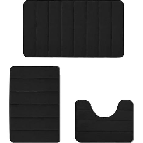 Tapis De Salle De Bain - Lot De 3 - Mousse Mémoire - Anti-dérapant - Absorbant - Lavable En Machine - Pour Baignoire Douche Lavabo Et Toilettes - 40x60 cm 40x50 cm 38x42 cm (1/5)