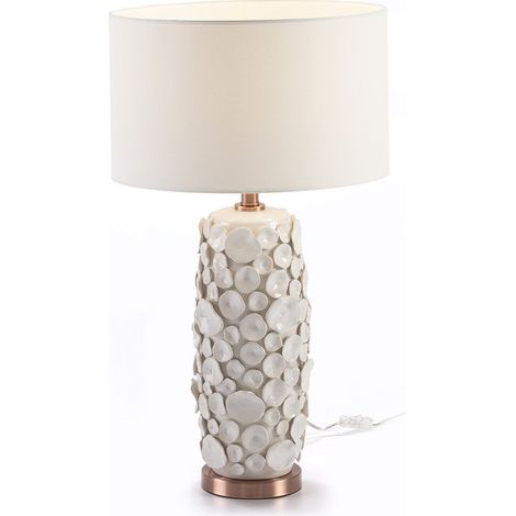 Lampe de table céramique blanc et métal cuivré Ravel D 17 cm (1/2)