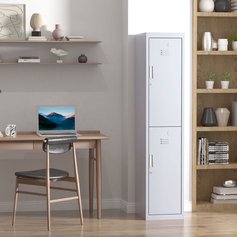 Armadietto metallico con 2 scomparti, chiudibile con 2 chiavi, 4 ripiani, 38 x 46 x 180 cm, grigio