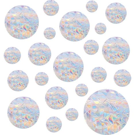 Lot de 36 autocollants circulaires anti-collision pour fenêtres, en vinyle non adhésif, prismatiques, pour protéger les oiseaux des collisions avec les fenêtres. (1/4)