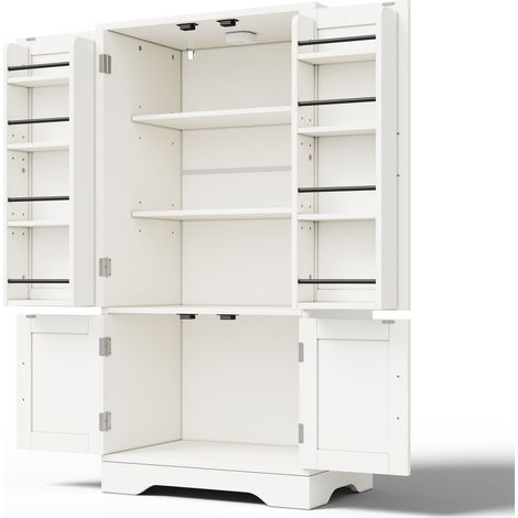 Buffet de cuisine 120x60x40 cm avec lumière LED à capteur, grand meuble de rangement 4 portes avec étagères réglables et étagères de porte – convient pour la cuisine, la salle à manger ou le salon, bl (1/5)
