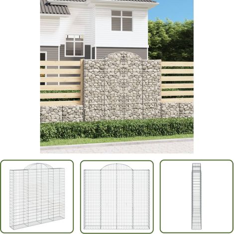 The Living Store Panier de gabions arqué 200x30x180/200 cm Fer galvanisé - Paniers De Gabions - Mur De Gabion - Clôture De Jardin - Décoration Jardin - Barrieres Jardin (1/5)
