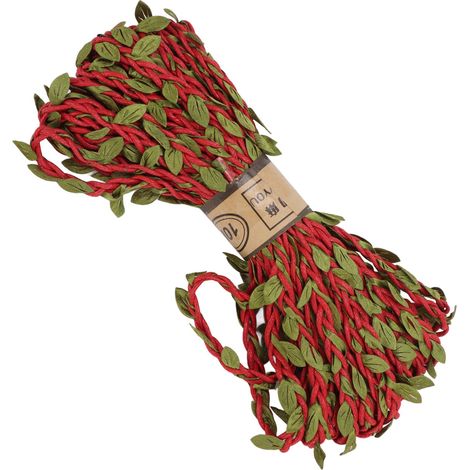 Corde de chanvre verte avec feuilles, lianes de jungle, couronne décorative en corde de chanvre, 10 mètres par rouleau, rouge (1/5)