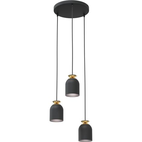 Lampada a sospensione Target in acciaio nero e dettagli oro