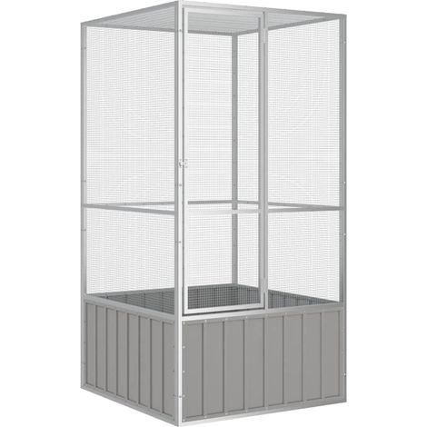 Cage à oiseaux,Grande Volière pour perroquet tout-en-un avec la porte à charnière Gris 111x107x211,5 cm Acier galvanisé (1/5)
