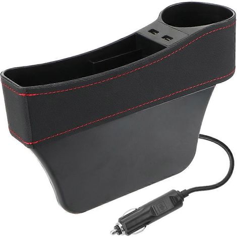 Organisateur de voiture avec poche pour fente entre les sièges, double chargeur USB, porte-téléphone, porte-bouteille, porte-gobelet, boîte de rangement en cuir, accessoires de voiture (noir à gauche)