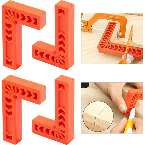Jeu de 4 équerres de positionnement à angle droit (90°) pour le travail du bois, les cadres, les boîtes, les armoires ou les tiroirs, équerre type L, outil de menuisier 80 mm (1/5)