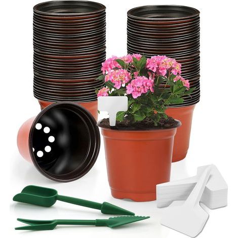 100 Pieces 10CM Flower Pots, Outdoor Seedling Pots, Plastic Plant Pots, Transplanting Pots, for Indoor and Outdoor Planting (Red) (1/4)
