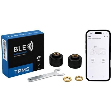 Set of 2 universal Bluetooth TPMS sensors – tire pressure and temperature for car, motorcycle, bicycle, and scooter (1/5)